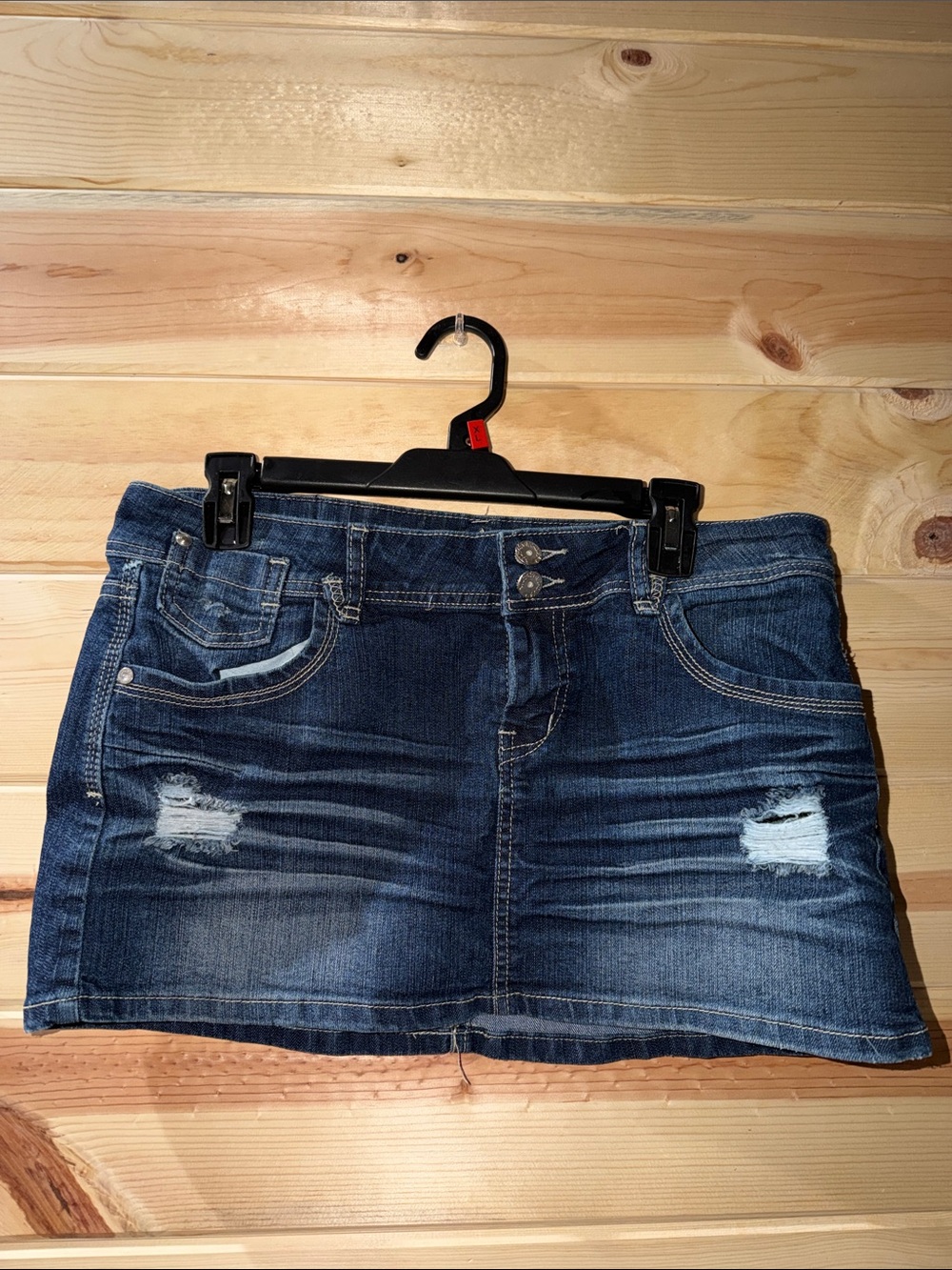 Almost Famous Dark Blue Distressed Denim Mini Skirt